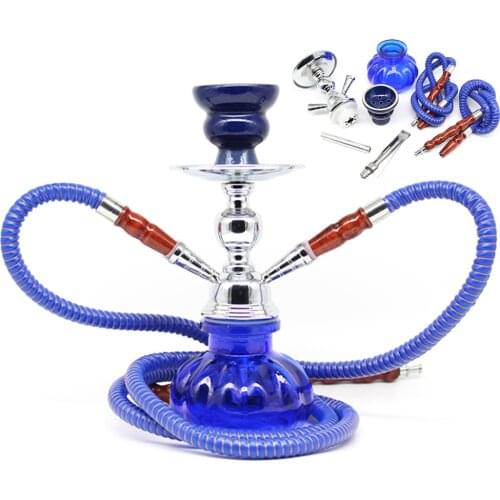 1Set Glass Hookah Double Hose Shisha Pipe With Ceramic Bowl Charcoal Tongs Smoke Chicha Narghile Hookahs Set Smoking Accessories