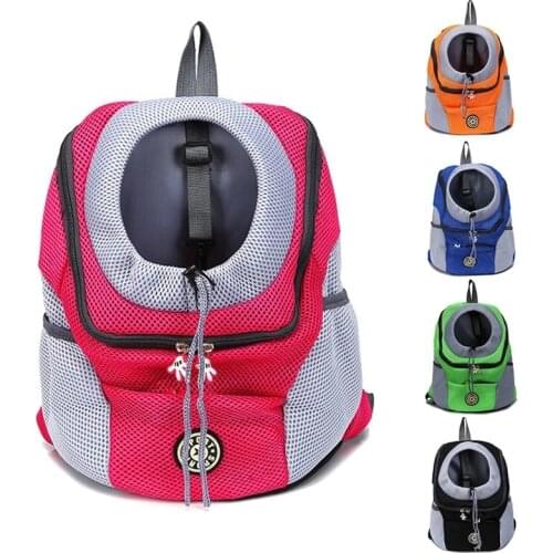Aismart Outdoor Double Shoulder Portable Travel Backpack Outdoor Pet Dog Carrier Bag Pet Dog Front Bag Mesh Backpack Head