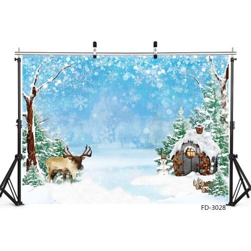 Christmas Snow Elk Wooden House Vinyl Photography Background Decor Children Newborn Baby Kids Party Portrait Photo Studio Props