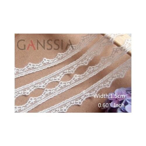 1yard Width:1.5cm Rose Flower Cotton Embroidered Lace Trim Ivory White for DIY Clothing Floral Decorative Crafts(SS-2223)