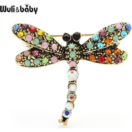 Wuli&baby Rhinestone Dragonfly Brooches Women Cute Small 3-color Insect Office Casual Brooch Pins Gifts