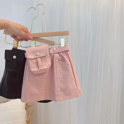 80-120 Cm Spring Autumn Girl Fashion Pu Leather Skirt with Pocket Baby Kids Children Clothes Two Colors
