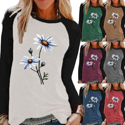 NewAutumn and Winter Womens Casual Long-sleeved Round Neck Shirt Fashion Printing Raglan Sleeve Loose T-shirt Oversized