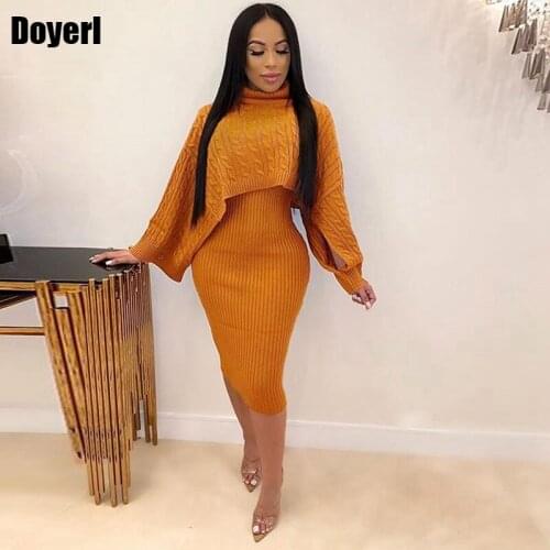 Cable Knit Sweater Set Women Autumn Winter Two Piece Set Party Club Outfits Turtleneck Crop Top Elegant Sexy 2 Piece Dress Set