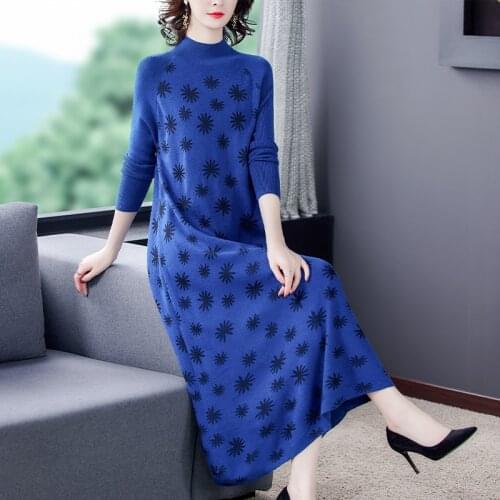 Women Casual 3XL Plus Size Red Knitted Turtleneck Sweater Dresses Autumn Winter Loose Vintage Elegant Bodycon Long Sweaters 2021