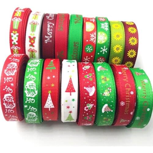 10meters/lot) 3/8'' (10mm) White,Green,Red Random 17 styles Printing Grosgrain Satin Ribbons Christmas Decoration