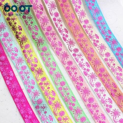 10yards 5/8'' flower bronzing Ribbon Elastic Foldover Elastics Stretch Hair Ties Headbands for Baby Girls Hair Bow E-20425-746