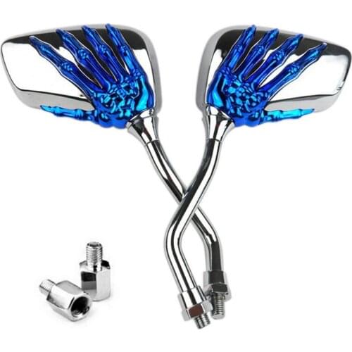 2pcs Universal Motorcycle Rearview Mirror With 8mm/10MM Screw Aluminium Alloy Scooter Skeleton Skull Hand Refit Motorbike Side