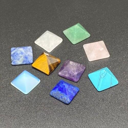 20pcs 15mm Natural Stone Geometric Square Pyramid Cabochons CABs Cameo Back Flat fit For Jewelry DIY Accessories Necklace