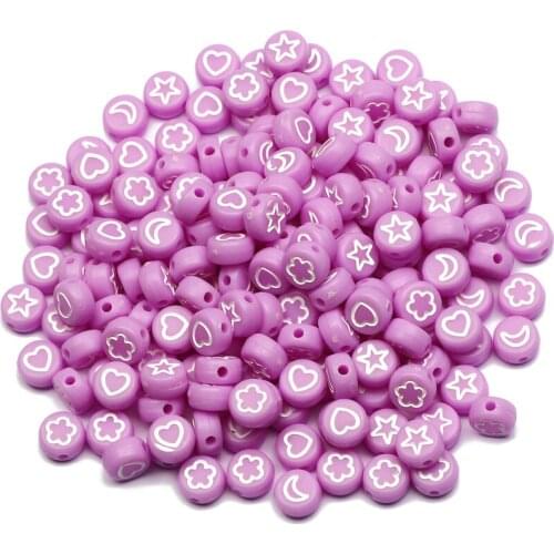 4x7mm Round Purple Mixed Star/Heart/Moon Acrylic Spacer Beads For DIY Jewelry Design Charm Necklace Bracelet Beaded Accessories