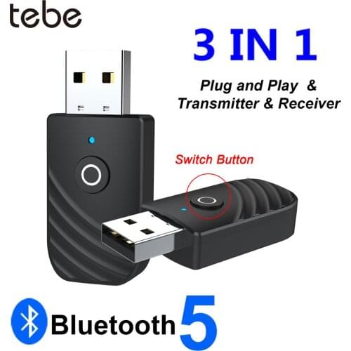Tebe Wireless USB Bluetooth Adapter 5.0 3 in 1 Audio Receiver Transmitter 3.5mm AUX adaptador for TV PC Computer Home Stereo