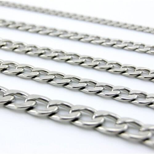 100% Stainless Steel Curb Cuban Link Chain For Jewelry Making 3/5/6/6.8/7.4mm Thick Chains By Meter Cadenas Por Metros No Clasp