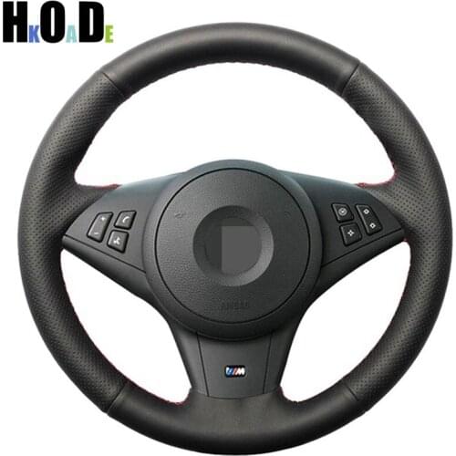 Black Artificial Leathers DIY Hand-stitched Car Steering Wheel Cover for BMW E60 E63 E64 M5 2005 2007 2008 M6 2007