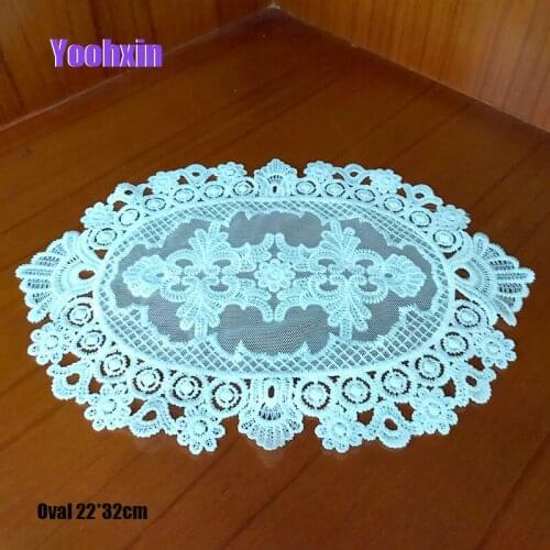 European white Oval lace table place mat pad cloth embroidery cup coaster placemat mug Christmas tableware doily kitchen decor