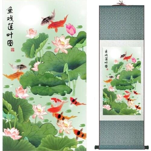 Fish painting Chinese traditional art painting scroll art paintings wedding decoration painting2019090413