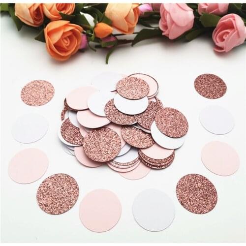 100pcs 3cm Glitter Rose Gold Round Paper Confetti Circles Wedding Card Paper Circles Birthday Party Supplies Baby Shower Decor