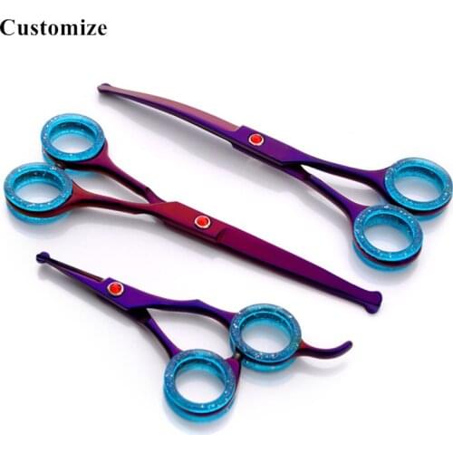 Customize 3 kit Round head Japan 6.5" Purple Pet dog grooming hair scissors dog shears pet cutting barber hairdressing scissors