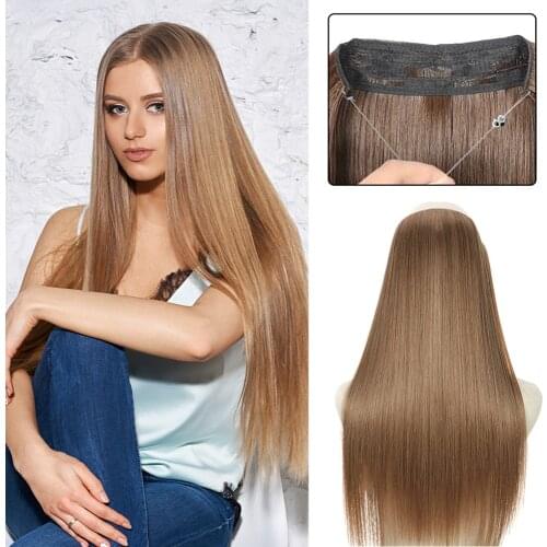 Halo Hair Extension Long Straight Synthetic Hair Invisible Secret Wire Hidden Crown Hair Extensions One Piece Fish Line No Clips