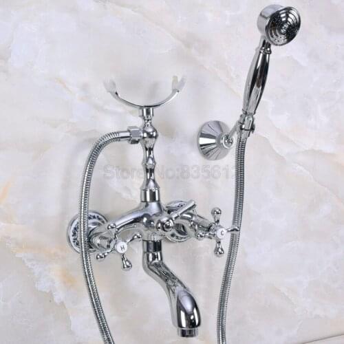 Wall Mounted Chrome Polished Clawfoot Bathtub Faucet telephone style Bath Shower Water Mixer tap with Handshower tna234