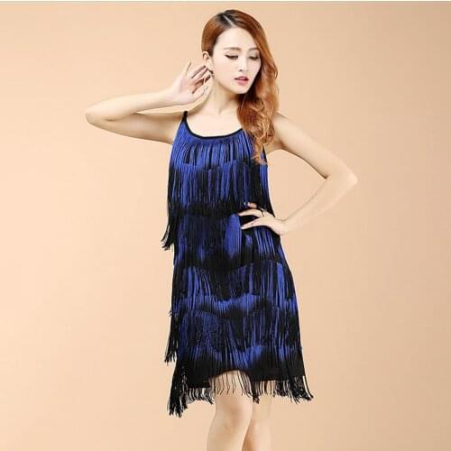 2021 New 06# Bare Shoulder Tassel Design Latin Dance Dress Women Performance Costume Modern Dancing Dresses Belly Dance Dress