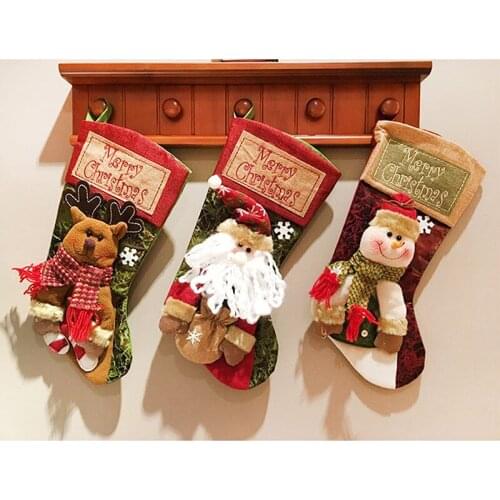 Happy New Year Christmas Stocking Xmas Gift Santa Candy Bag Christmas Decorations For Home Navidad Sock Christmas Tree Decor