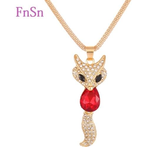 New Fashion Women Necklaces Trendy Fox Pendant Necklace Zinc Alloy Animal Chain Long Necklaces Rhinestone Women Jewelry Hot Sale