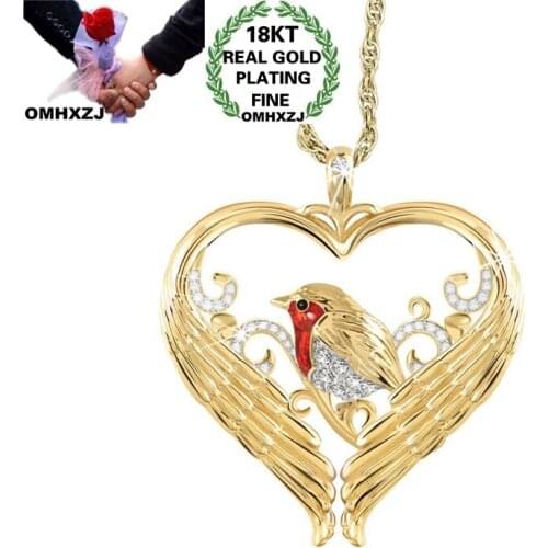 OMHXZJ NA296 Wholesale European Fashion Woman Girl Party Birthday Wedding Gift Heart Bird AAA Zircon 18KT Gold Pendant Necklace