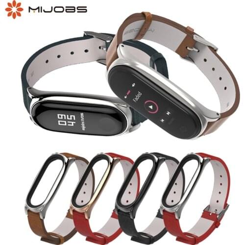 PU Leather Strap For Mi Band 4 3 Smartband Bracelet For Xiaomi Mi Band 3 PU strap Plus Metal Frame Strap For Mi Band 4 NFC Band