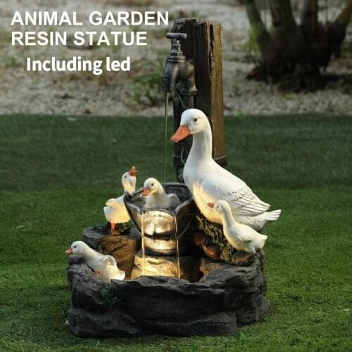Solar Animal Garden Statue Ornaments with LED Lights Creative Resin Squirrel Duck Fountain Statues Figurines Garden Lawn Decor