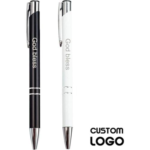 2pcs Custom Logo Black White Ballpoint Pens School Office Student Exam Signature Pens For Writing Stationery Supply Carve Names