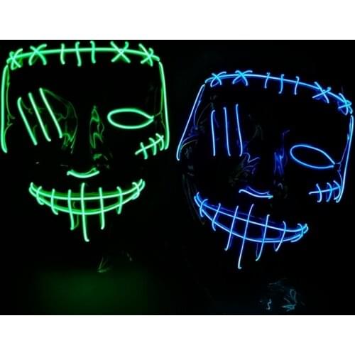 LED Halloween Mask Luminous Glow In The Dark Mascaras Halloween Party Costume Cosplay Masques Horror Props Neon light Masquerade