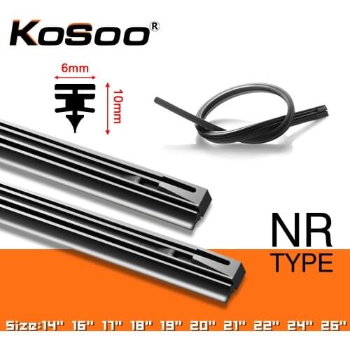 KOSOO Car Wiper Blade Insert Natural Rubber Strip Refill NR Type 6mm 14"16"17"18"19"20"21"22"24"26" Windscreen Auto Accessories
