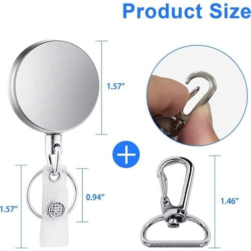 Retractable Badge Holder Heavy Duty Badge Reels ID Holder with Keychain Ring Clip for ID Card Carabiner Key Card Work Badge