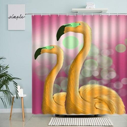 Fantasy Swan Shower Curtain Cartoon Couple Love Animal Girl Child Bathroom Home Decor Waterproof Hanging Screen With Hook Set