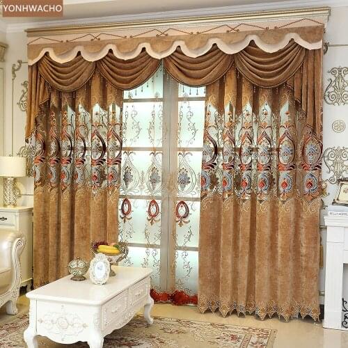 Custom curtains America chenille living room hollow embroidered screen coffee cloth blackout curtain valance tulle drape C893