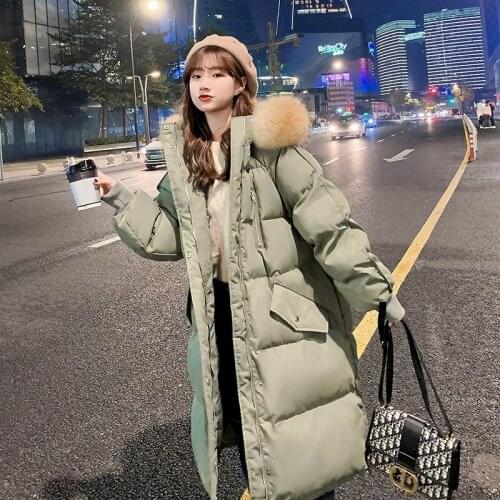 Womens Jacket Winter Long Cotton-Padded Harajuku Cotton-Padded Korean Loose Jackets Straight Thickened Over The Knee Bread Coat
