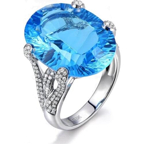 Big Aquamarine gemstones diamond rings for women blue crystal white gold silver color argent jewelry bijoux bague party gifts