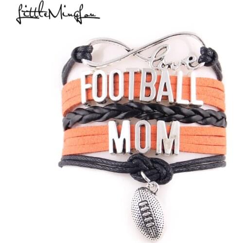 Little Minglou Infinity Love FOOTBALL MOM bracelet football charm women bracelet & bangles for women jewelry family mom gift