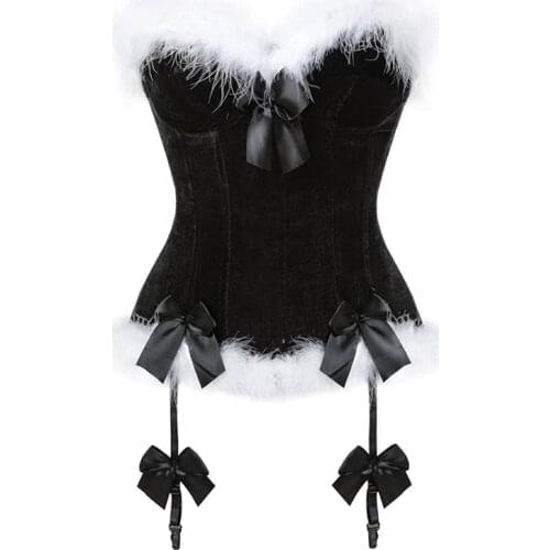 Womens Mrs Santa Claus Valentines Overbust Corset Top Christmas Sexy Lingeries Bustier Red Black Burlesque Costumes Masquerade
