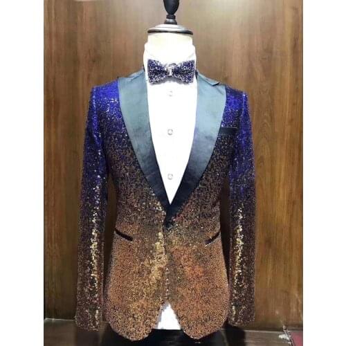 1 Pieces Shiny Sequin Mens Blazer Suit Peak Notch Lapel Tuxedo For Party Wedding Banquet Nightclub Blazer