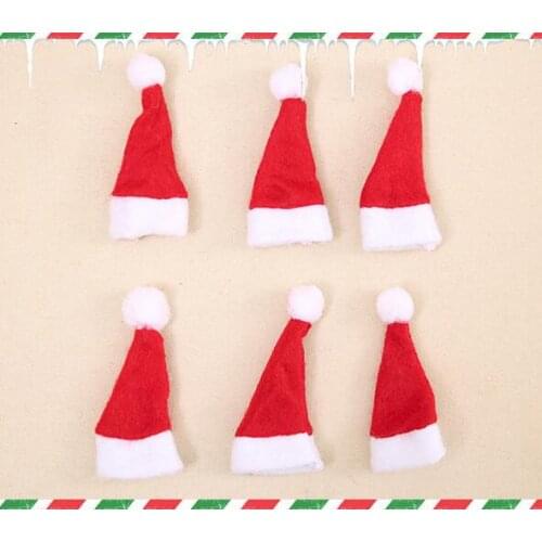 100pcs/lot Red Mini Christmas Santa Hat cup hat Non-woven Cover Christmas Gift Christmas Wine Bottle Cover Decoration