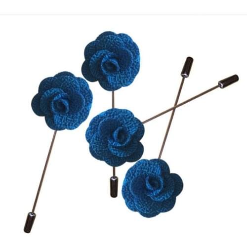 100Pcs Blue Handmade Guest Boutonniere Pins Silk Rose Artificial Flowers Groomsman Best Men Women Brooch Corsage Wedding Flower