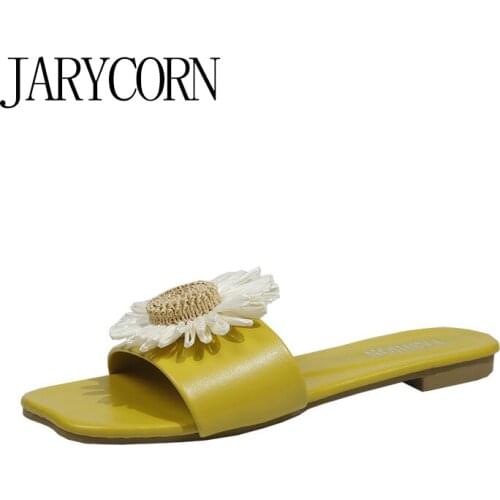 2020 version fairy style fake sand flat heel chrysanthemum one line sandals for women in summer