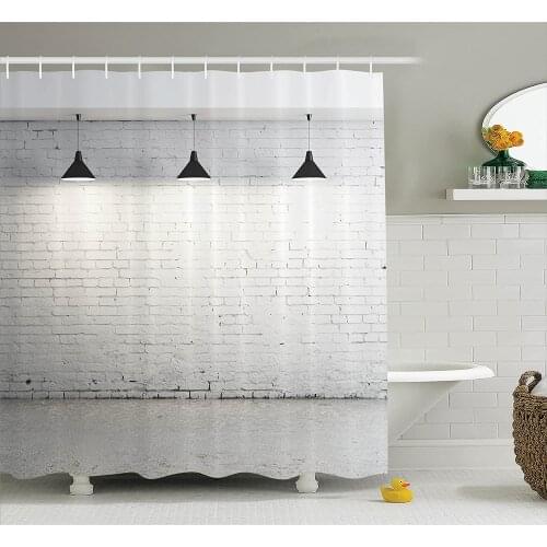 Abstract Shower Curtain Brick Concrete Room with Three Ceiling Lamps Modern Minimalistic Home Decoration Bathroom Accessories