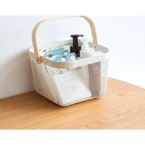 Household Kitchen Living Room Storage Basket Reshato Basket Wrought Iron Portable Storage Basket Wooden Handle Fruit