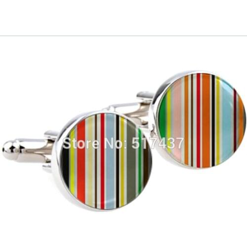 CF-063 wholesale cuff links for women and men Colorful stripes cufflinks Color cufflink round photo cufflinks