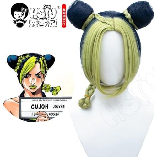 「HSIU Brand」 JOJO Bizarre Adventure Cosplay Cujoh Jolyne cosplay wig Dark blue cyan mixed color braid hair Fiber synthetic wig