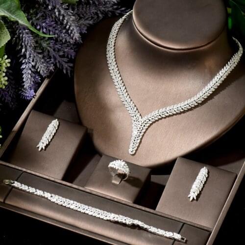 HIBRIDE Trendy Super Long African Necklace Earrings Set for Women CZ Earrings Geometric Jewelry Set 2021 Brincos Female N-1844