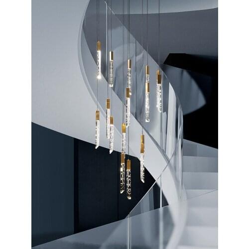 Crystal Chandelier Light Luxury Bedside Lamp All Copper Bar Table Restaurant Lamp Postmodern Creative Stair Long Chandelier