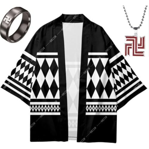 Tokyo Revengers Cosplay Cloak Anime Summer Hanagaki Takemichi Ken Ryuguji Haori Kimono Tee Men Short-sleeve necklace ring suit